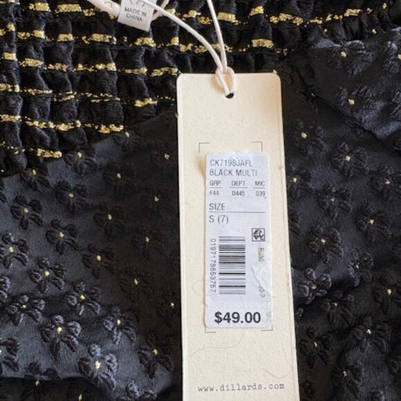 Girls Black Gold Metallic Threading Dress Short Puff Sleeves (7) NWT New Year - Picture 4 of 7